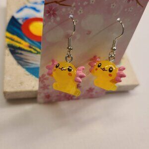 YELLOW AXOLOTL SALAMANDER EARRINGS